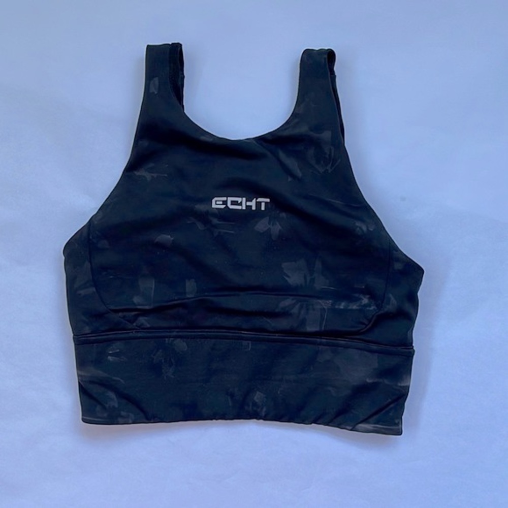 ECHT BLACK HIGH NECK LONG CROP SPORTS BRA